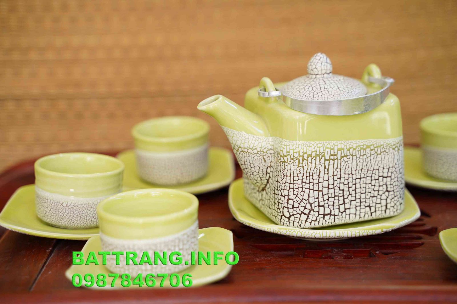 HV9- Bộ ấm chén dáng vai vuông giả nứt cao cấp BátTràng